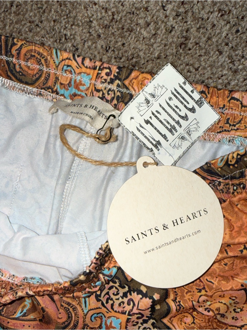 Saints and Hearts Western Orange Paisley Print Flare Pants